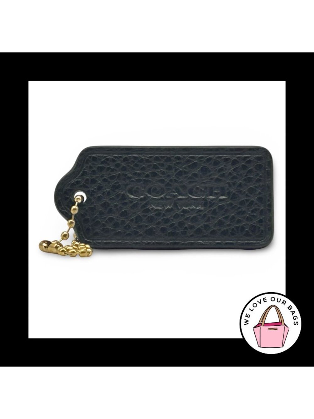 COACH HANG TAG 2.25" Bag Charm Keychain Fob New York Black Pebbled Leather Large